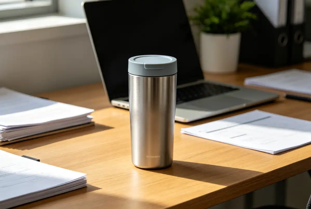 Heated cup on a modern office desk