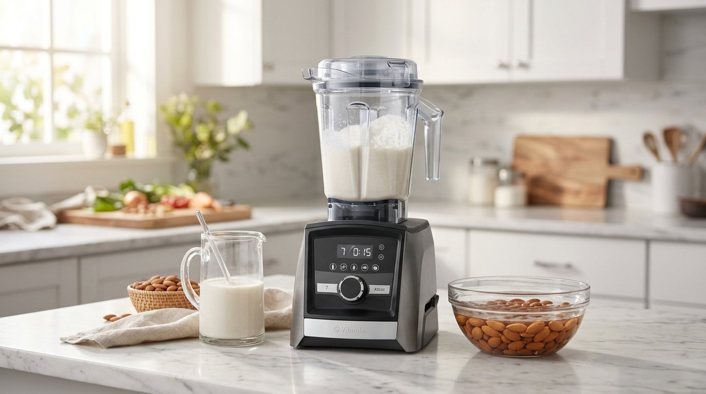Vitamix A3500 home blender making silky almond milk at home