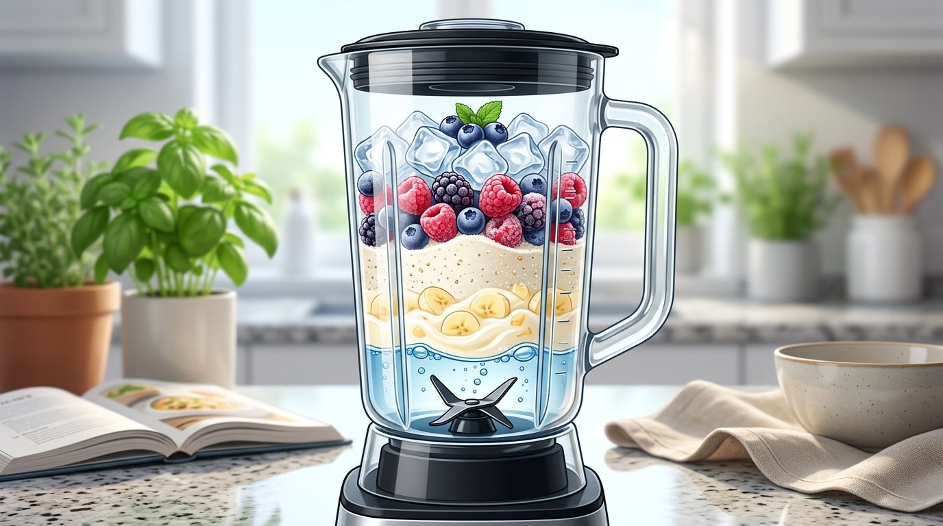 correct ingredient layering order for home blender frozen fruit smoothie