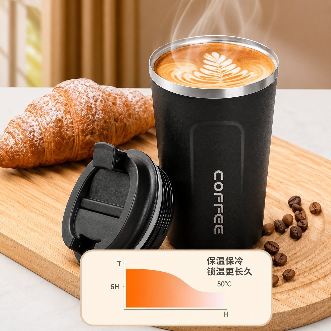 Temperature display coffee thermos cup - 图片 2